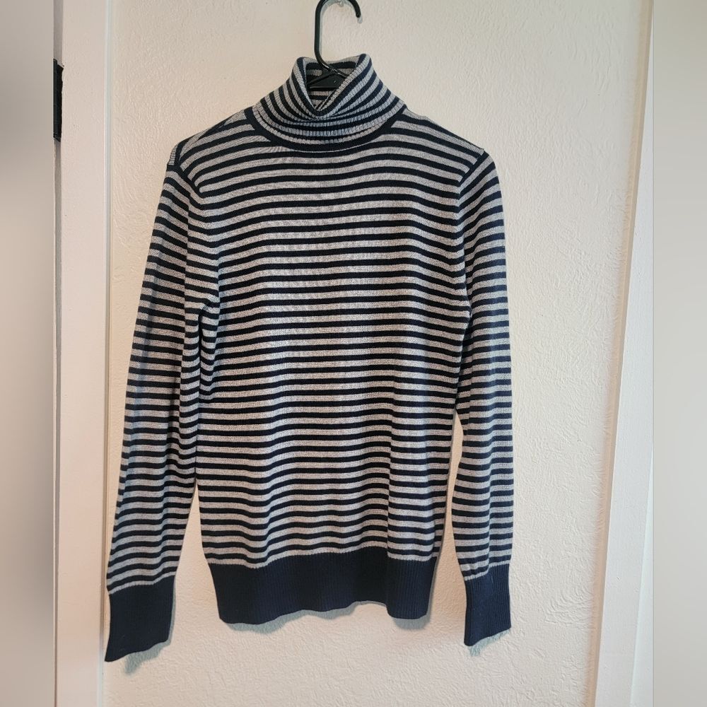 LL Bean Stripe Cotton Cashmere Blend Turtleneck Pullover Stretch Sweater Small